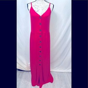 Venus Pink Adjustable Thin Strap V Neck Pockets Button Trim Front Maxi Dress L